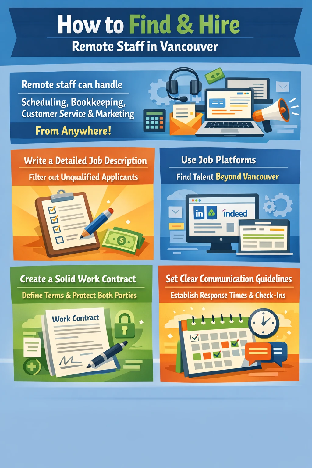 Guide to hire remote staff infographic key takeaways