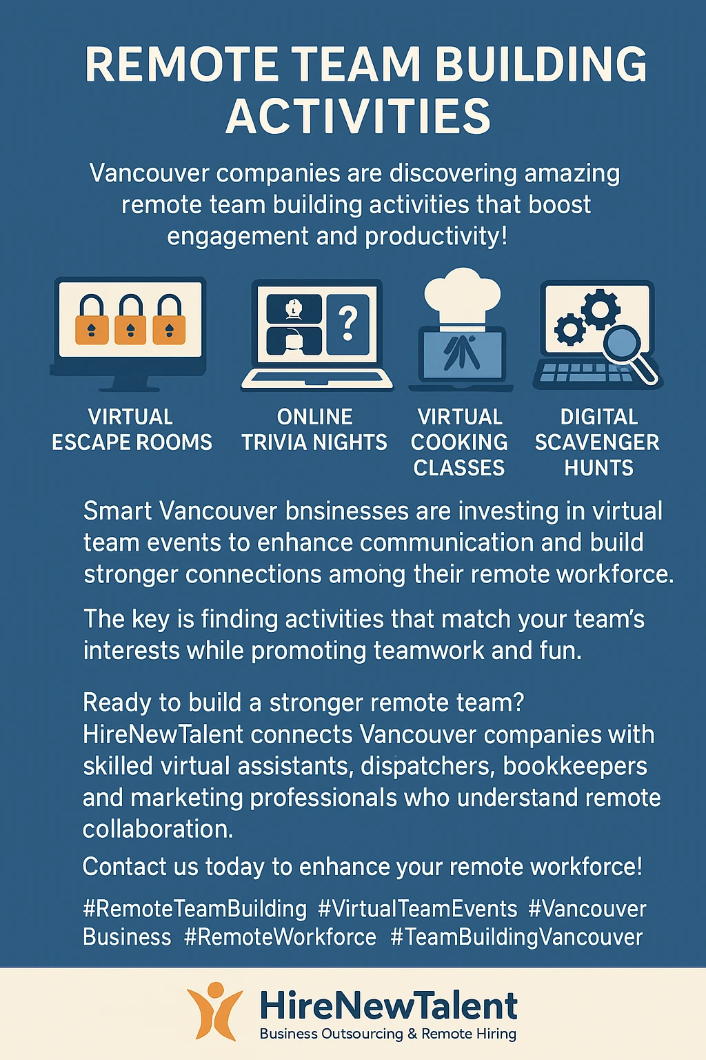 Remote team building Vancouver key takeaways infographic