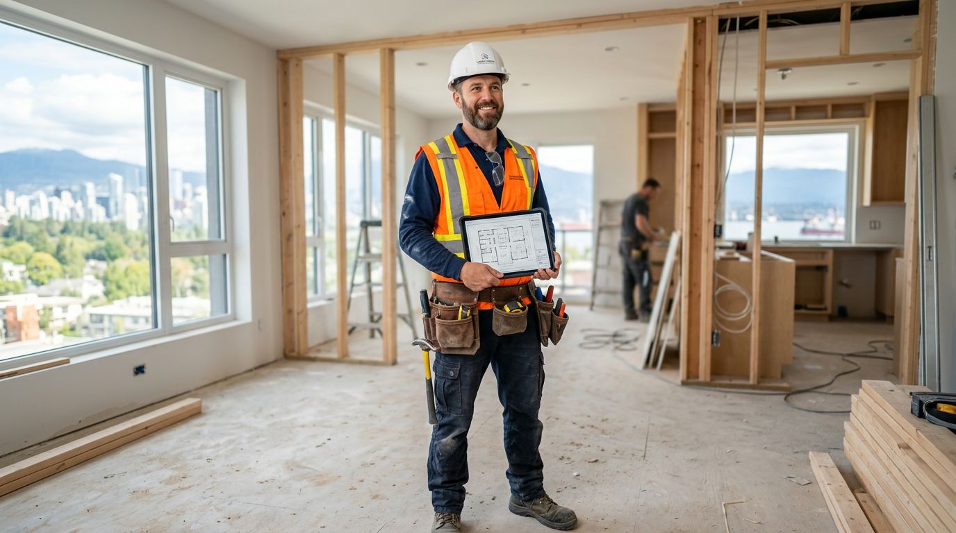 Vancouver contractor managing remote business on tablet