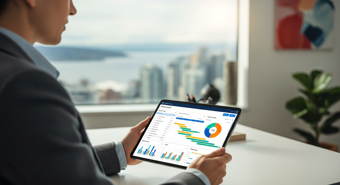 Vancouver project manager using remote management software on a tablet