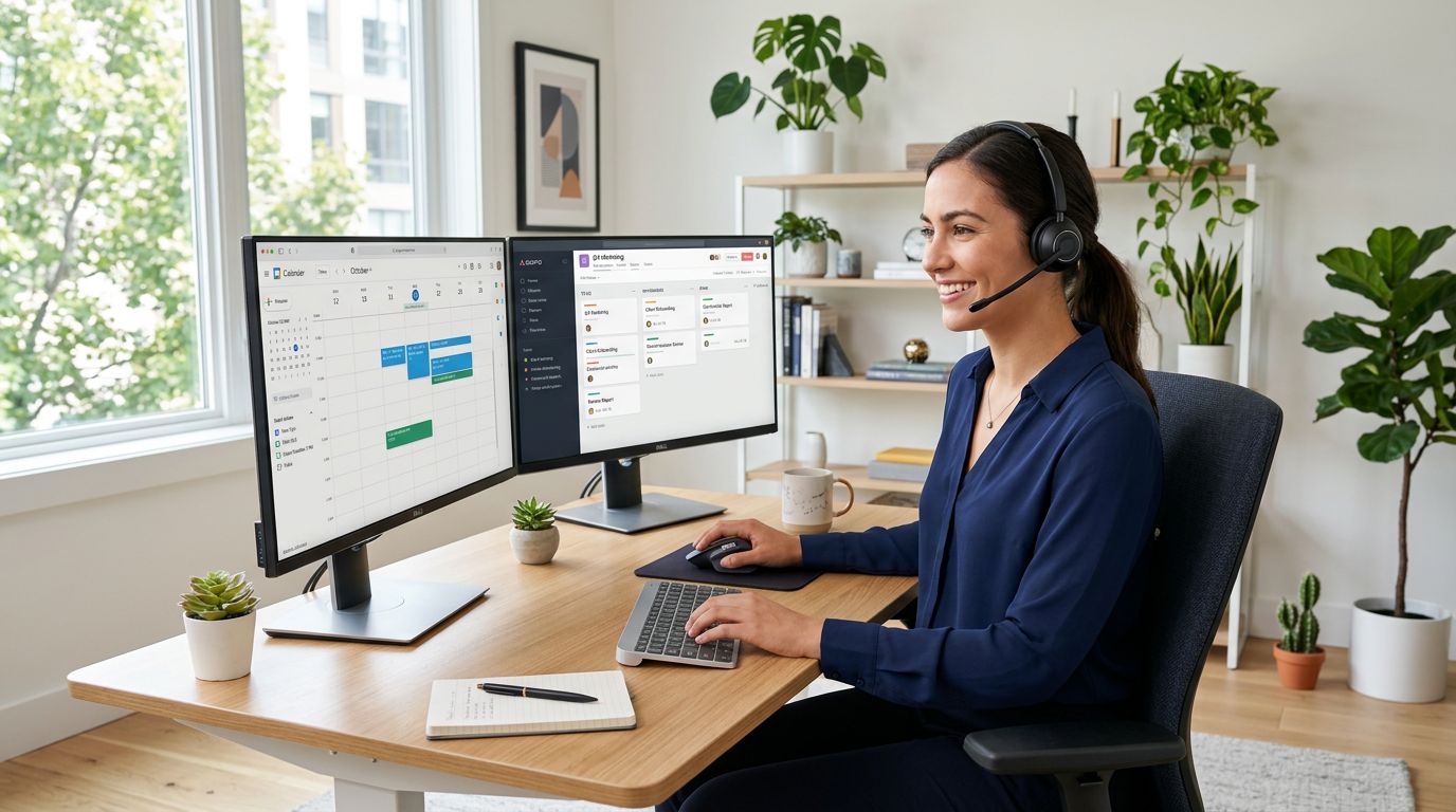 Virtual assistant in remote office scheduling for contractor